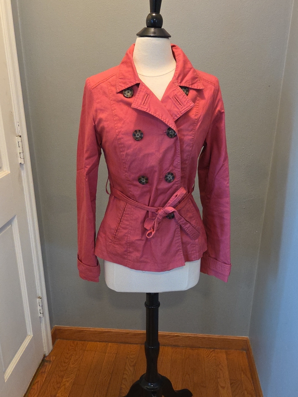 Merona Pink Double-Breasted Tie-Waist Trench Jacket